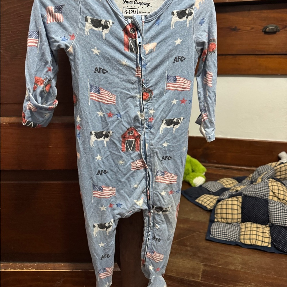 Charming Blue Farm-Themed Kids Pajama Footies
